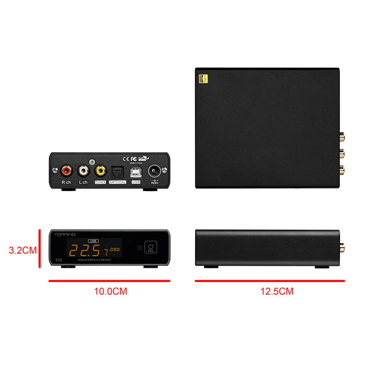 TOPPING E30 asztali DAC (32bit 768kHz DSD512), fekete