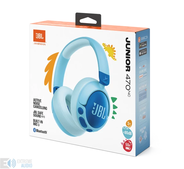 JBL Junior 470NC bluetooth-os, zajszűrős fejhallgató, kék