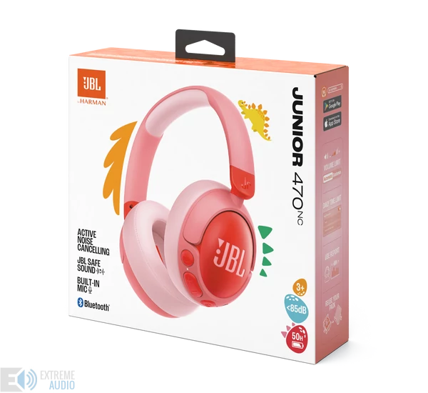 JBL Junior 470NC bluetooth-os, zajszűrős fejhallgató, pink