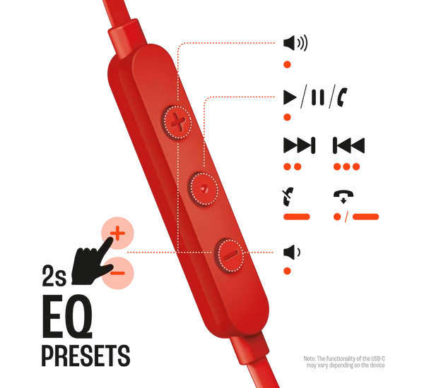 JBL TUNE 305C USB-C vezetékes fülhallgató, piros