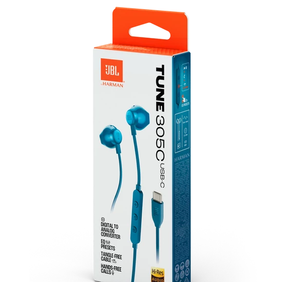 JBL TUNE 305C USB-C vezetékes fülhallgató, kék