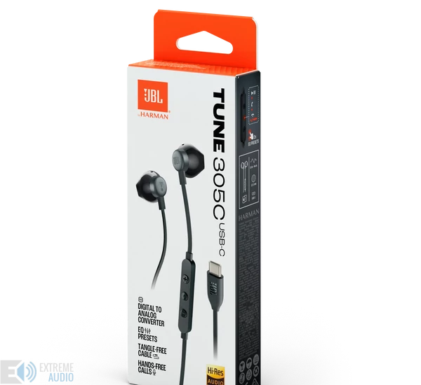 JBL TUNE 305C USB-C vezetékes fülhallgató, fekete