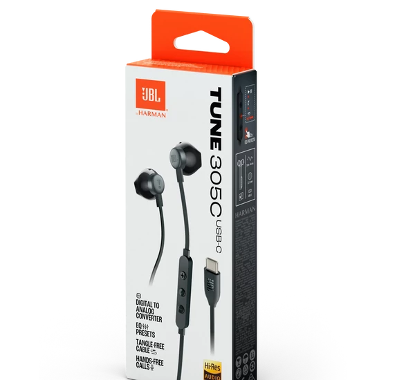 JBL TUNE 305C USB-C vezetékes fülhallgató, fekete