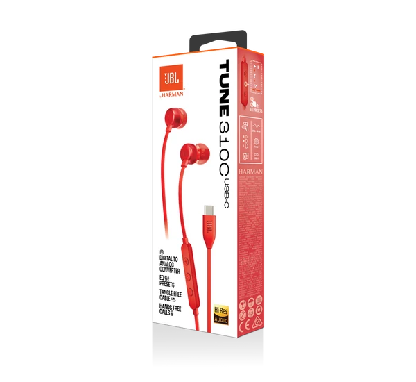 JBL TUNE 310C USB-C vezetékes fülhallgató, piros