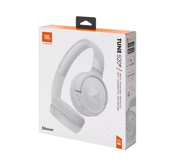 JBL TUNE 520BT Bluetooth-os fejhallgató, fehér (Bemutató darab)