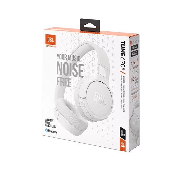 JBL TUNE 670NC Bluetooth-os, zajszűrős fejhallgató, fehér
