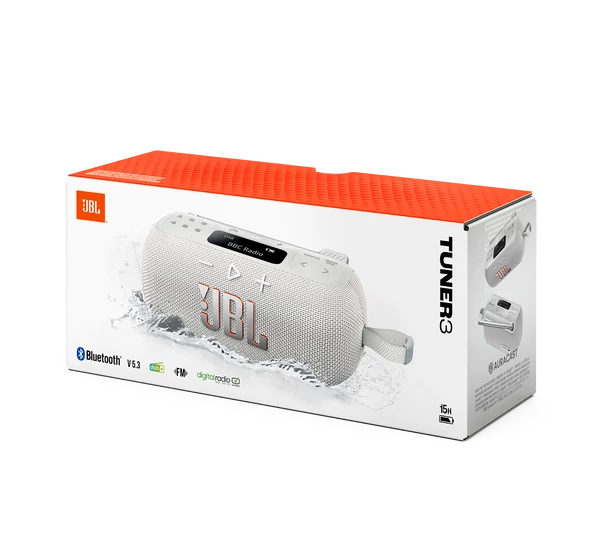 JBL Tuner 3 hordozható Bluetooth hangszóró rádióval, fehér