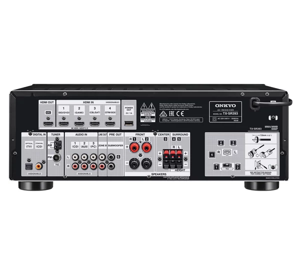 Onkyo TX-SR393 5.2 csatornás AV házimozi erősítő, Fekete