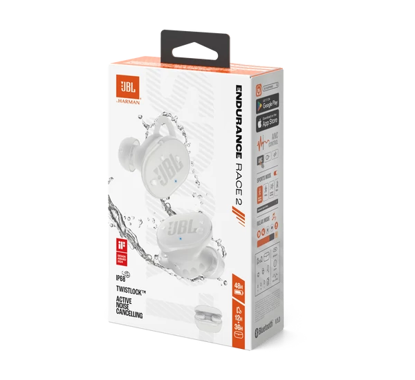 JBL Endurance Race 2 True Wireless sportfülhallgató, fehér